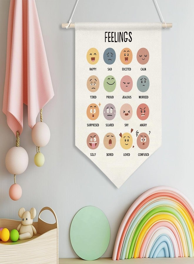 ZTGDA Feelings Chart Canvas Wall Banner,Emotion Recognition Hanging Poster for Kids, Classroom, Therapy, or Homeschool, Educational Emotions Visual Aid with Wooden Rod, 11x16 inch(KD09) - Image 2
